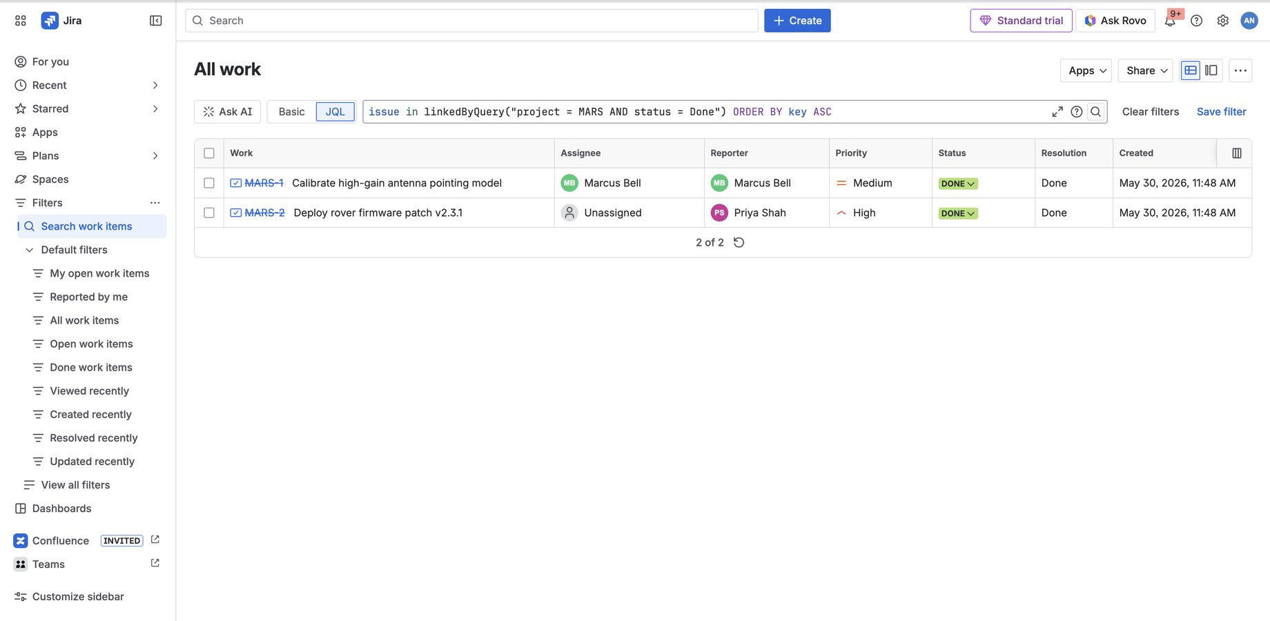 Argon linkedByQuery returning issues linked to done work