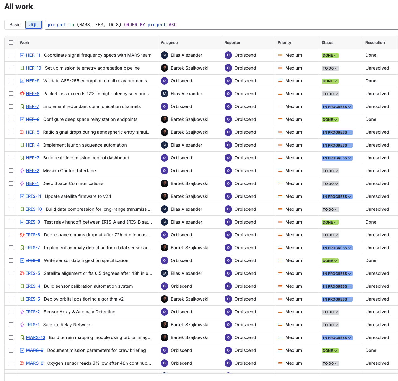 JQL query running in Jira's Issue Navigator